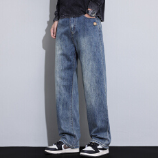 批发美式复古牛仔裤男士2025秋<b class='q'>冬</b>新款潮牌高街水洗休闲宽松直筒长裤子