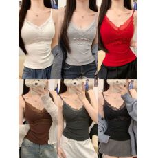 批发法式蕾丝拼接磨毛吊带背心女秋季带胸垫内搭美背打底抹胸无袖上衣