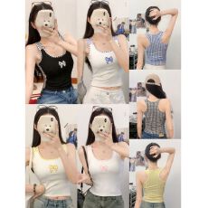 批发甜辣新款性感格子蝴蝶结刺绣背心女修身固定带胸垫显瘦百搭上衣