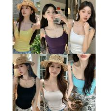 批发<b class='q'>秋</b>季新款辣妹风细肩串珠带露背显瘦吊带内搭女带胸垫背心百搭上衣