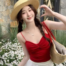 批发纯欲性感扭结露背褶皱吊带背心女内搭美背<b class='q'>文胸</b>一体带胸垫外穿上衣