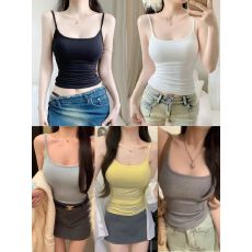 批发纯欲风吊带小背心女露背修身显瘦有带胸垫固定一体杯性感内搭上衣