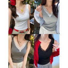 批发法式蕾丝带胸垫美背一体背心女内搭2025新款吊带绝美打底小上衣