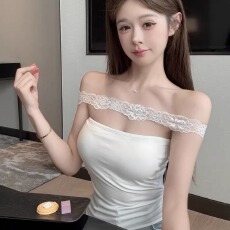 批发蕾丝挂脖吊带背心女外穿内搭泰式辣妹性感一字肩抹胸小上衣带胸垫