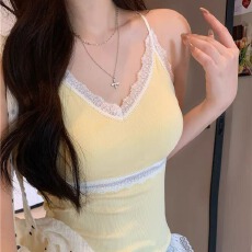 批发蕾丝花边V领蕾丝边固定带胸垫吊带背心内搭新款美背抹胸打底上衣