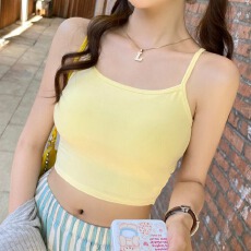 批发多巴胺镂空露背吊带背心女美背带胸垫修身内搭辣妹外穿短款上衣