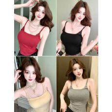 批发纯欲夏季新款辣妹风<b class='q'>亮片</b>拼接吊带<b class='q'>背心</b>修身<b class='q'>显瘦</b>女固定带胸垫上衣