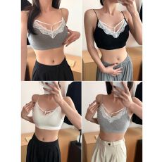 批发春夏<b class='q'>蕾丝</b>V领美背内衣女一体固定杯纯欲<b class='q'>裹</b><b class='q'>胸</b>外穿露背内衣背心