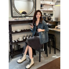 批发美式复古拼接<b class='q'>牛仔</b>工装外套女士早初秋新款独特超好看韩系夹克上衣