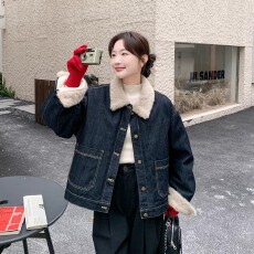 批发深蓝羊羔毛领牛仔羽绒服女2025<b class='q'>冬</b>新款学院风洋气减龄厚保暖外套