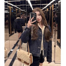 批发早安樊樊翻领<b class='q'>牛仔</b>短外套女冬季复古羊羔毛加厚高级感机车夹克上衣