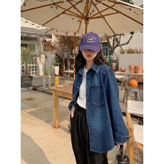 批发风吹半夏同款蓝色牛仔衬衫女秋冬加绒宽松叠穿衬衣上衣潮