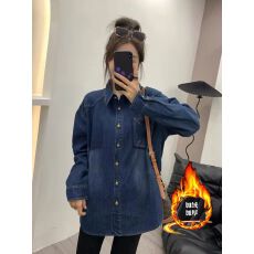 批发加绒牛仔衬衫女款秋冬季高级感轻奢加厚保暖叠穿打底外穿衬衣上衣