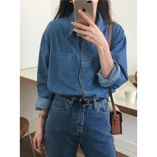 批发港风复古软牛仔衬衫外套女春秋2026新款法式叠穿衬衣内搭<b class='q'>长袖</b>