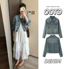 批发毛边牛仔外套女春<b class='q'>秋</b>季2026新款高级感港味复古气质翻领夹克上衣潮