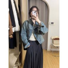 批发春<b class='q'>秋</b>外套女设计感小众网红港味复古长袖短款百搭立领牛仔夹克上衣