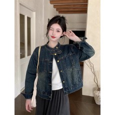 批发复古美式外套春<b class='q'>秋</b>2025新款宽松设计立领百搭牛仔短款夹克上衣
