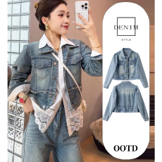 批发牛仔外套女短款2025春<b class='q'>秋</b>季新款时髦洋气港风复古百搭毛边夹克上衣