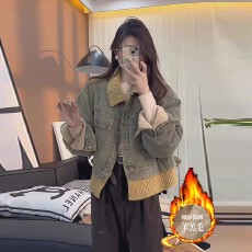 批发欧货加绒加厚牛仔外套女<b class='q'>秋</b>冬翻领宽松显瘦百搭复古时尚夹克上衣潮