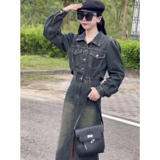 批发气质蓝色牛仔连衣裙2026早春新款高级感穿搭小个子长裙