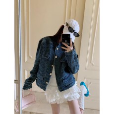 批发蓝色小香风牛仔外套女短款春<b class='q'>秋</b>新款超火老钱风小个子百搭上衣