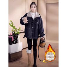 批发加绒加厚保暖毛领牛仔外套女<b class='q'>秋</b>冬季2025年韩系新款羊羔毛夹克上衣