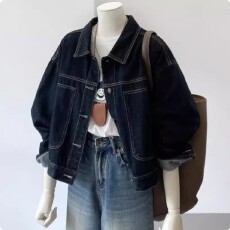 批发短外套深蓝工装风女牛仔外套黑色上衣牛仔衣女2026春<b class='q'>秋</b>