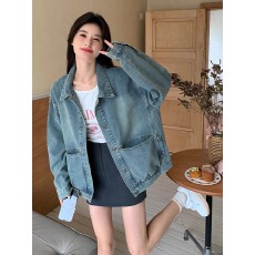 批发长袖女<b class='q'>短</b>外套韩版女牛仔夹克百搭外套设计感韩版