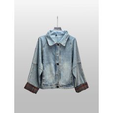 批发2025春秋新款格子拼接牛仔<b class='q'>外套女</b>春秋新款<b class='q'>短</b>款宽松翻领小个子夹克