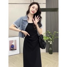 批发<b class='q'>夏</b>季新款牛仔衬衫女褶皱上衣女外套显瘦小个子短款时尚马夹上衣潮