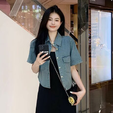 批发薄款牛仔外套女2026<b class='q'>夏</b>季新款韩版百搭短袖牛仔衬衫显瘦休闲上衣