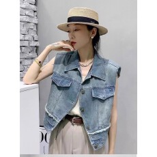 批发美式复古气质百搭无袖<b class='q'>牛仔</b><b class='q'>马甲女</b>2024春秋季新款宽松短款短袖外套