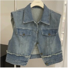 批发复古毛边正肩<b class='q'>牛仔</b>马甲外套女短款设计感夏季2026新款宽松叠穿背心