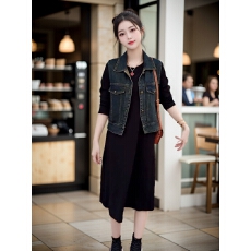 批发时尚百搭怀旧牛仔马甲女<b class='q'>春</b>秋新款宽松洋气减龄小香风背心夹克外套