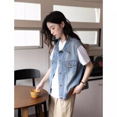 批发<b class='q'>牛仔</b><b class='q'>马甲女</b>春夏新款复古宽松百搭小香风网红外搭无袖坎肩背心外套