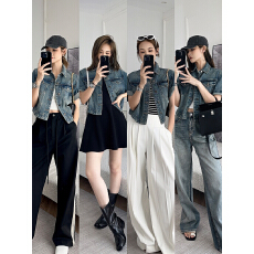 批发2026夏季新款短袖牛仔外套女短款薄款小披肩上衣坎肩外搭开衫白色