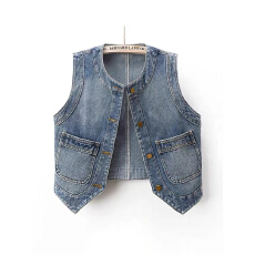 批发牛仔马甲背心女春<b class='q'>秋</b>季2026新款短款复古百搭圆领无袖马夹坎肩上衣
