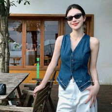 批发气质韩版复古牛仔无袖开衫上衣新款夏季<b class='q'>森女</b>坎肩背心马甲短款<b class='q'>外套</b>