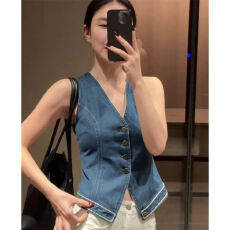 批发气质<b class='q'>韩版</b>香风牛仔马甲开衫外套夏季新款森女坎肩短款休闲无袖上衣