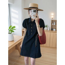 批发新款复古时尚小个子牛仔<b class='q'>连衣裙</b>夏季<b class='q'>宽松</b>显瘦百搭减龄小短裙