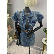 批发<b class='q'>欧洲站</b>复古时尚单排扣牛仔连衣裙女夏季<b class='q'>新款</b>收腰显瘦气质包臀裙潮