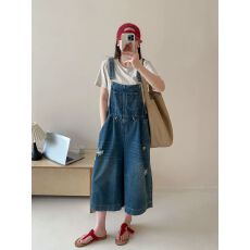 批发破洞<b class='q'>牛仔</b>背带裤八分夏季2026小个子新款阔腿裤宽松休闲薄款连体