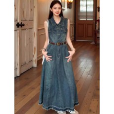 批发短袖夏季无袖短裙翻领长裙<b class='q'>连衣裙</b>韩版复古时尚显瘦