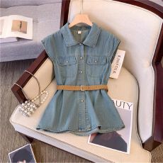 批发复古港风牛仔衬衫女2026春夏季新款高级感马甲飞飞袖开衫<b class='q'>外套</b>上衣