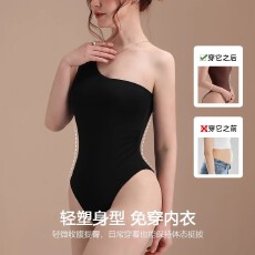 批发跨境<b class='q'>欧美</b>带胸垫斜肩塑身连体衣女夏季薄款收腹提臀紧身性感美体衣