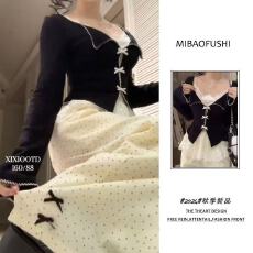 批发2025年秋季新款韩系穿搭一整套装<b class='q'>女</b><b class='q'>蕾丝</b>内搭开衫波点阔腿裤<b class='q'>三件</b>套