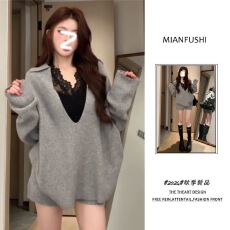 批发2025年春季新款韩版穿搭一整套装<b class='q'>女</b>韩系内搭<b class='q'>蕾丝</b>针织衫短裤三件套