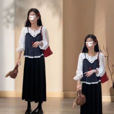 批发超火早秋穿搭一整套女2025新款波点假两件<b class='q'>衬衫</b>百搭半身裙两件套