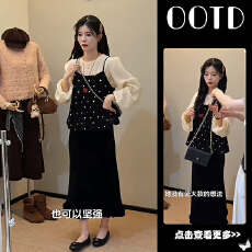 批发超火秋穿搭一整套女2025长袖<b class='q'>衬衫</b>波点吊带高腰半身裙三件套