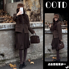 批发秋冬流行穿搭一整套<b class='q'>女</b>2025新款韩版毛呢<b class='q'>西装外套</b>百搭半身裙两件套